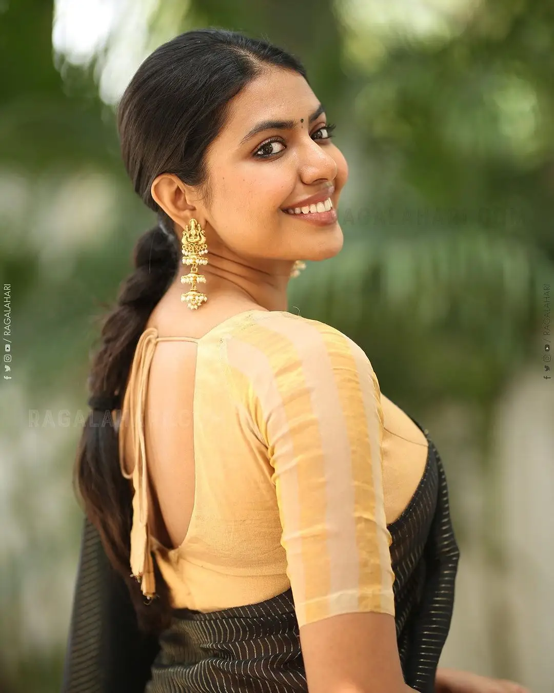 Actress Shivani Rajashekar in Black Saree Yellow Blouse